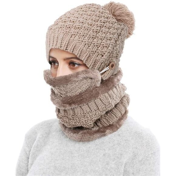 Women\'s Winter Beanie Hat Scarf and Mask Set